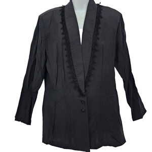 Vtg Womens Blazer 12/14 Black 80s Dark Romantic Victorian Soft Gothic Feminine